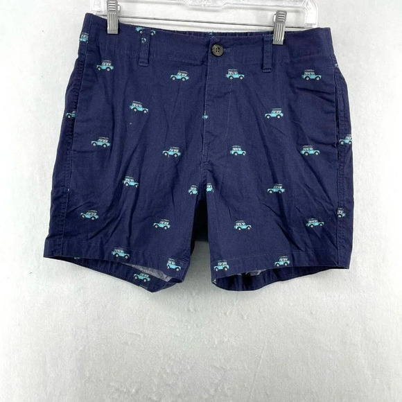 Bonobos Shorts Men's Sz S Blue Car Patterned Mid-Rise Elastic Waist Chino - Picture 1 of 11